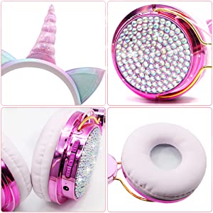 Kids Wireless Headphones for Kids Unicorn Bluetooth Headphones w/Microphone Adjustable Headband Over On Ear Headset Earphone