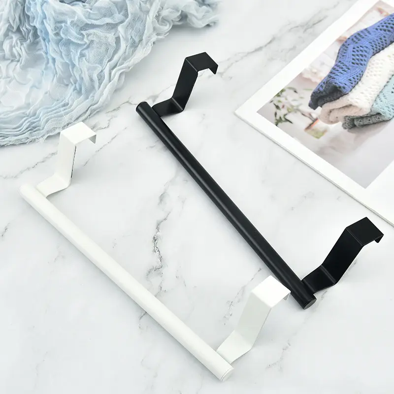 Thickened stainless steel single rod towel rack cabinet door back type rag hanging rack kitchen non-punched towel rod