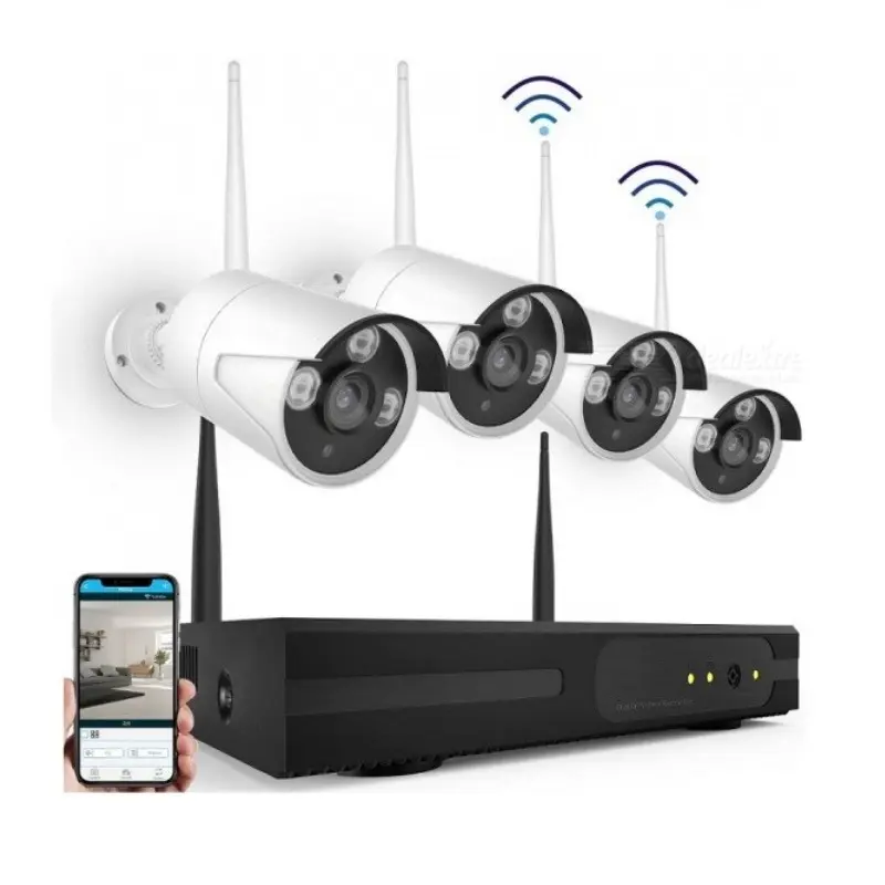 Kit kamera nirkabel luar ruangan, sistem kamera keamanan, pengawasan Video kamera CCTV 4CH 8CH, 1080p 8mp 5mp 3mp 2mp 4K NVR