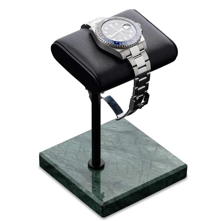 Horloge Stand Met Lederen Kussen Zwarte Staaf Organizer Groen Marmer Plexiglas Horloge Display Houder