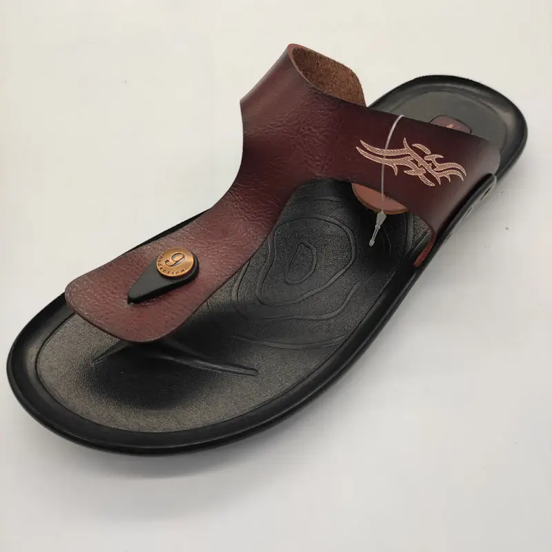 Men Arabic style Customized factory Leather Flat New Type Summer Outdoor Sandals Anti-slip Women Slide Slippers