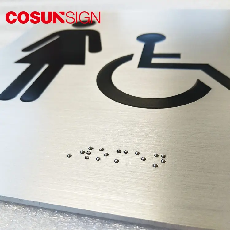 Letreros acrílicos transparentes para el recibidor del baño, letreros con estampado inverso para la espalda, señal para el aseo, braille