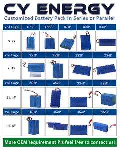 CY 제조 사용자 정의 충전식 원통형 리튬 이온 전지 3.7v 7.4v 12v 11.1v 22v 24v 14500 18650 21700 배터리 팩 - Product Image 2