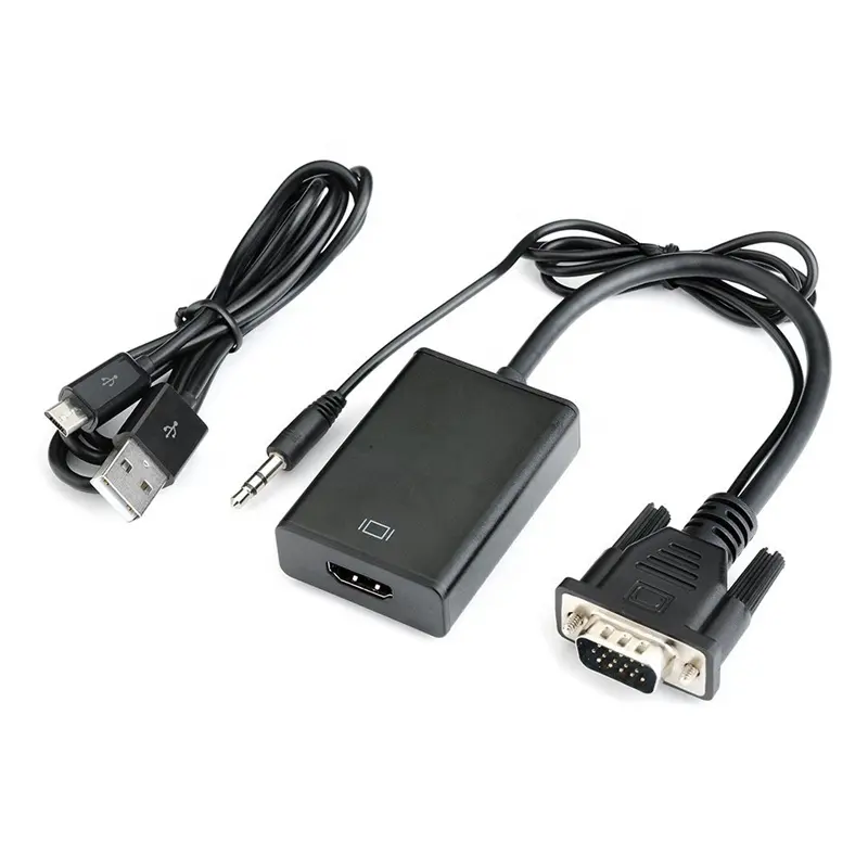 Converter Adapter Cable 15 Pin VGA Male To HDMI Female Full HD 1080P Adapter Cable With Audio and Micro USB Power VGA HDMI Cable