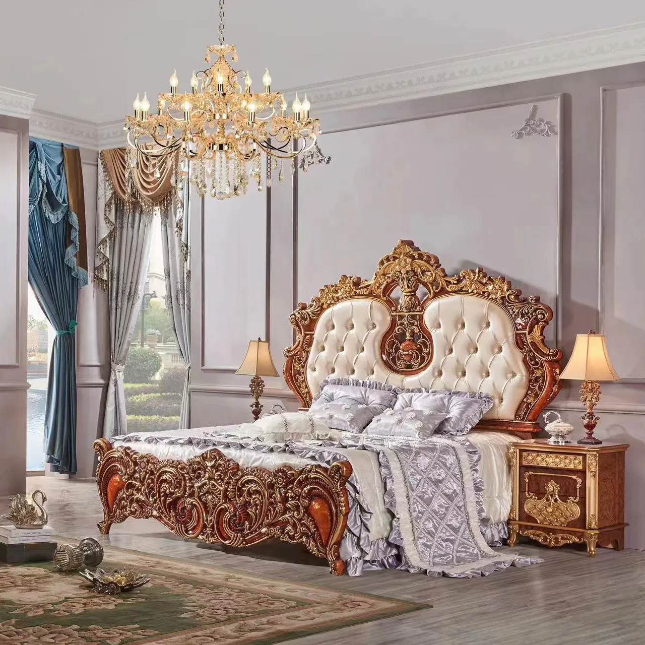 Оптовая продажа, хорошая цена, деревянная роскошная мебель для спальни, комплект роскошной мебели для кровати