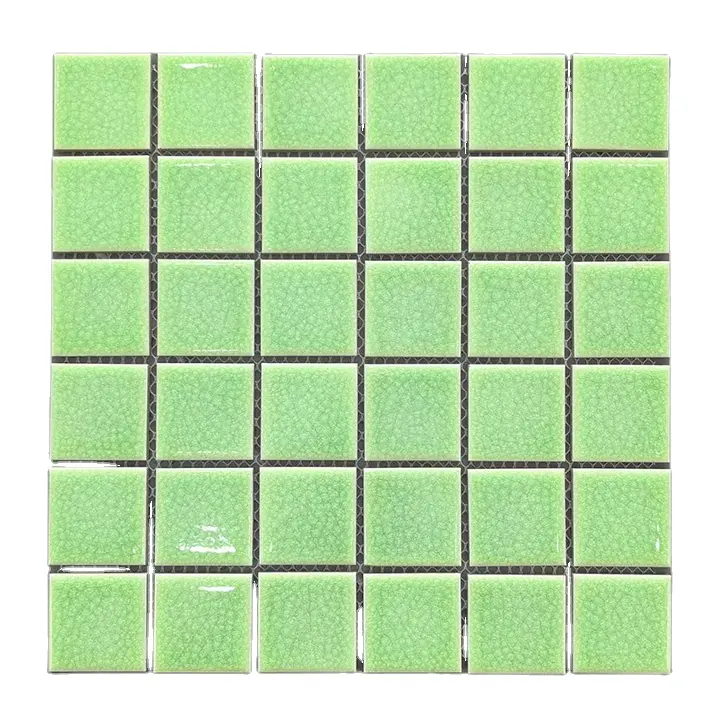 Zemin ve banyo duvar için yeşil beyaz fayans mutfak Backsplash için parlak cam mozaik çini