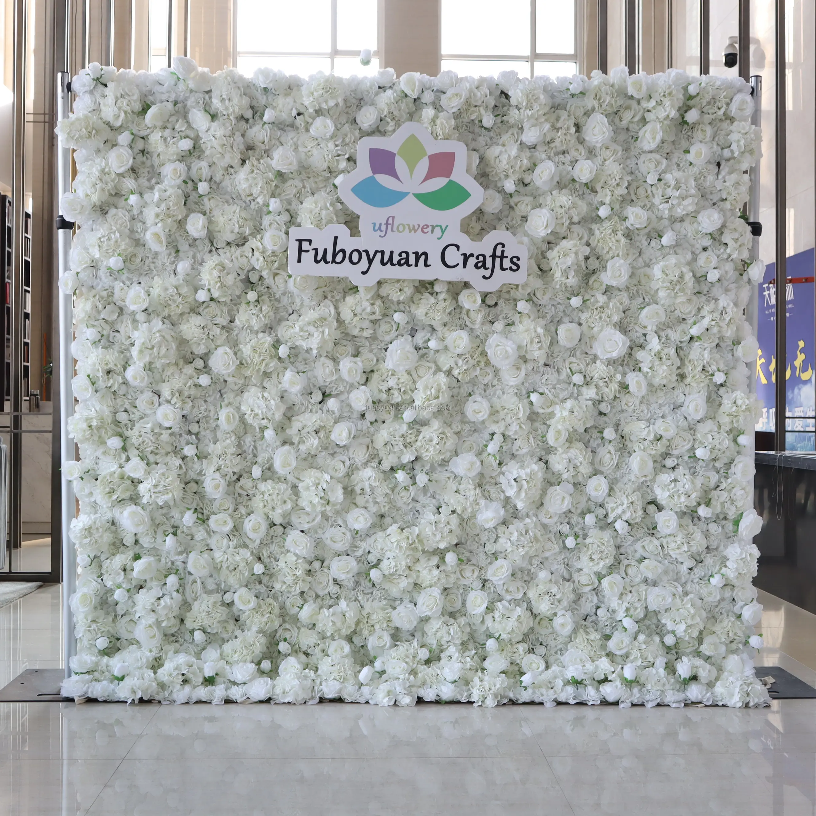 F01-1 Decoração de Casa de Casamento Painel de parede floral falso branco 3D 5D tecido de seda artificial enrolado parede florida para decoração