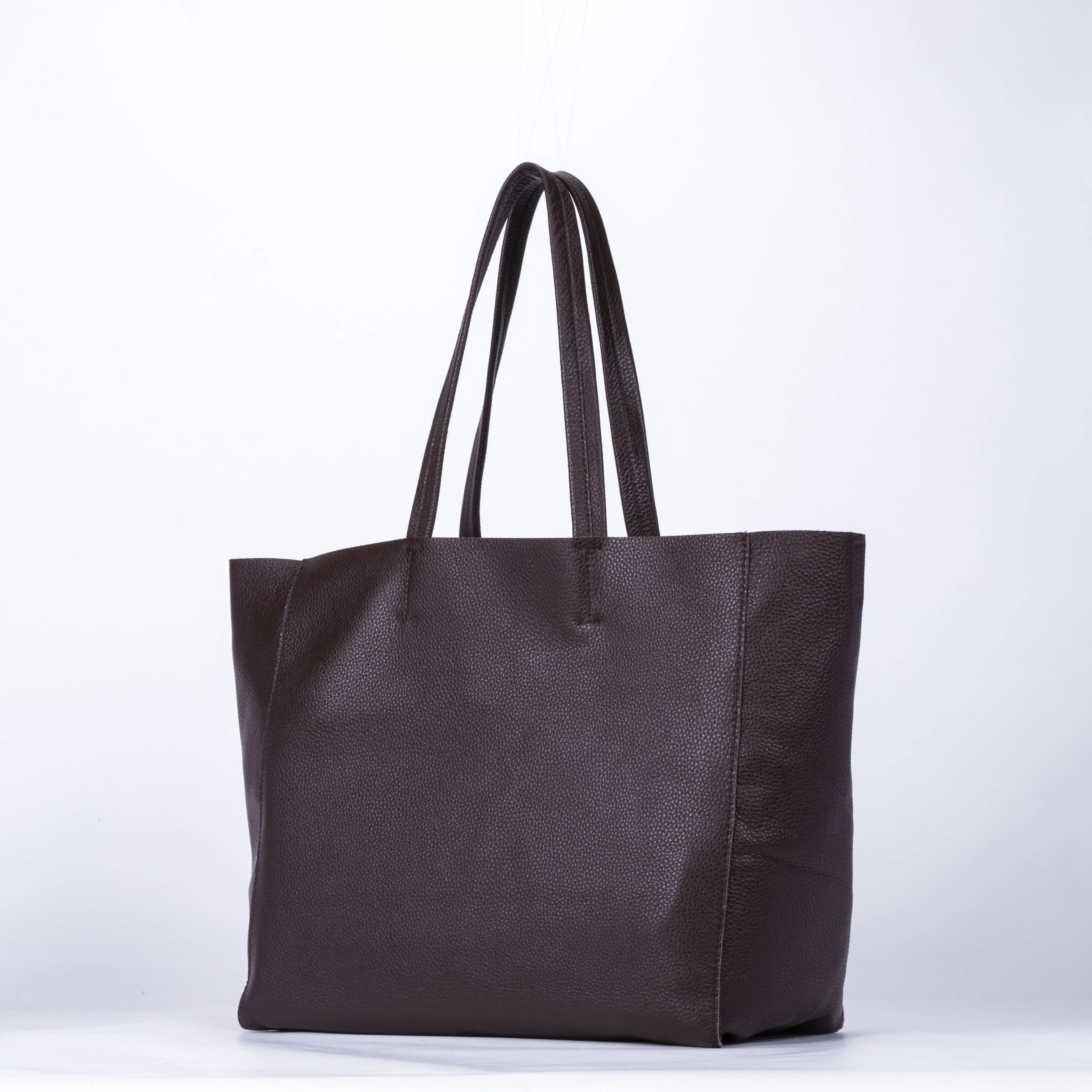 Ready to ship Low MOQ Custom Brand Logo Women 100% cow leather coffee color Casual Tote Bags Shopping handbag Online Sale