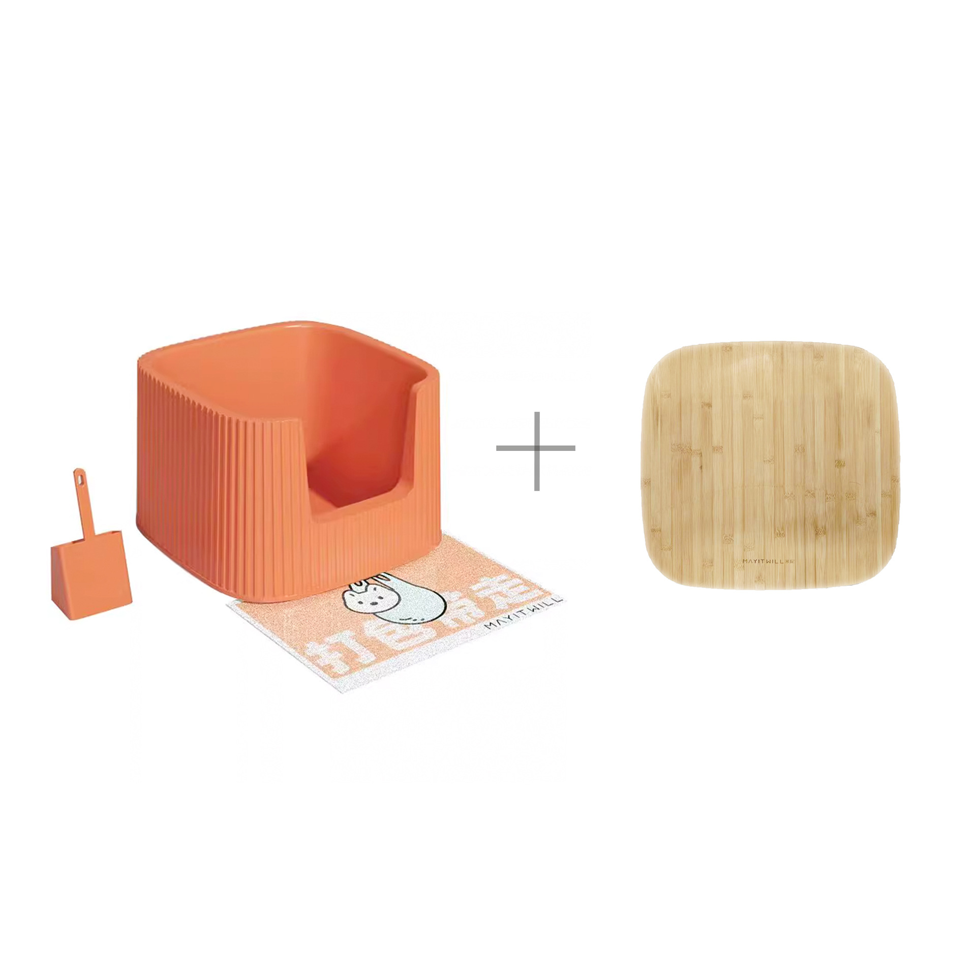 Pala para arena de gato, almohadilla para arena y cubierta de color naranja vibrante