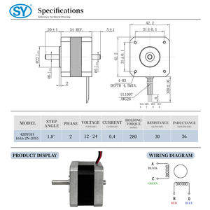 Motore <span class=keywords><strong>Stepper</strong></span> a doppio albero Nema 17 bipolare 280mNm 0.4A 4 fili 42x42x34mm - Product Image 6
