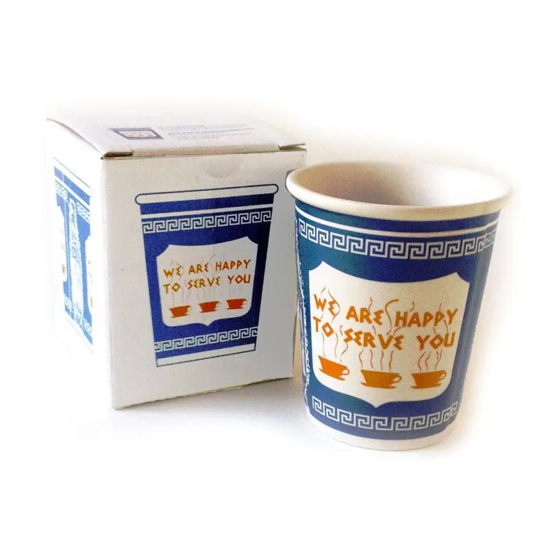 We Zijn Blij Om U Te Dienen New York Iconische Papier Cup Vormige Keramische Koffie Melk Cup Zonder Handvat