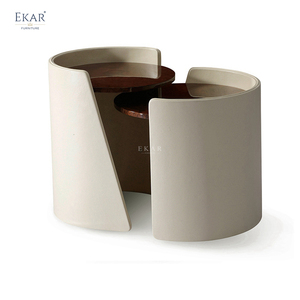Mesa de té de lado redondo nórdico, mesas laterales de madera sólida de alta gama, juego de mesa de centro seccional para sala de estar - Product Image 1