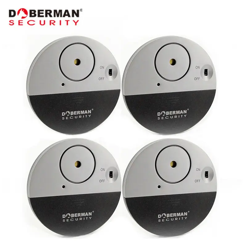 Doberman Security เครื่องตรวจจับเซนเซอร์4ชิ้น,สัญญาณเตือนระบบสั่นสำหรับประตูหน้าต่างผู้บุกรุก