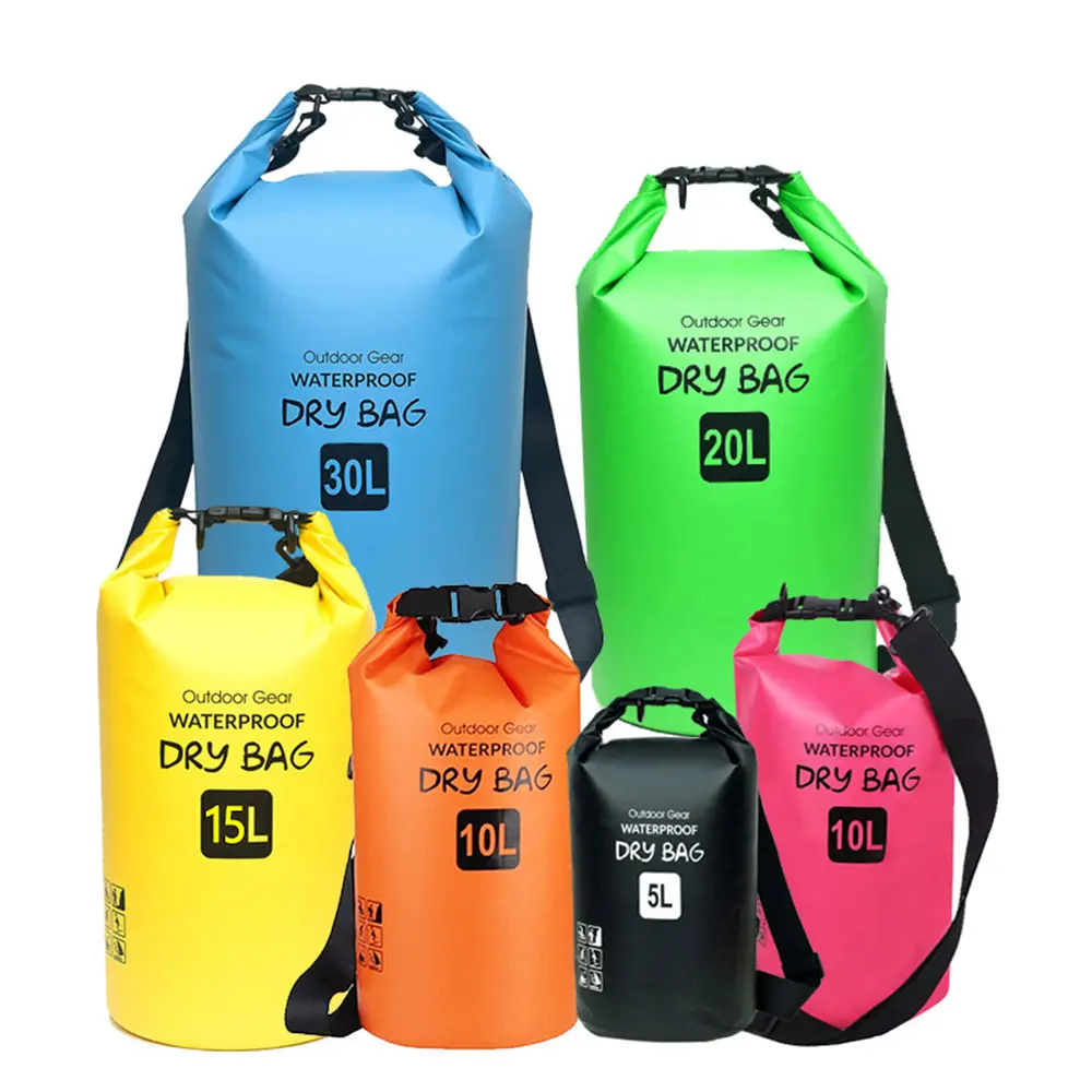 2L 5L 10L 15L 20L 30L hafif katlanabilir özel su geçirmez sırt çantası 500D PVC rulo üst kuru çanta paketi spor seyahat çantası