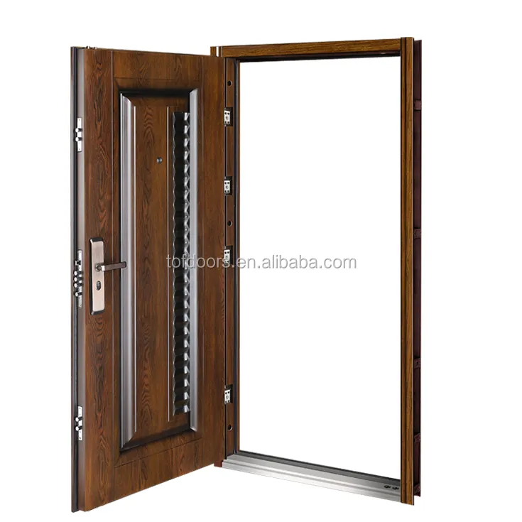 Porte d'entrée extérieure en fer, Style Grain de bois, Design simple, populaire pour le marché africain