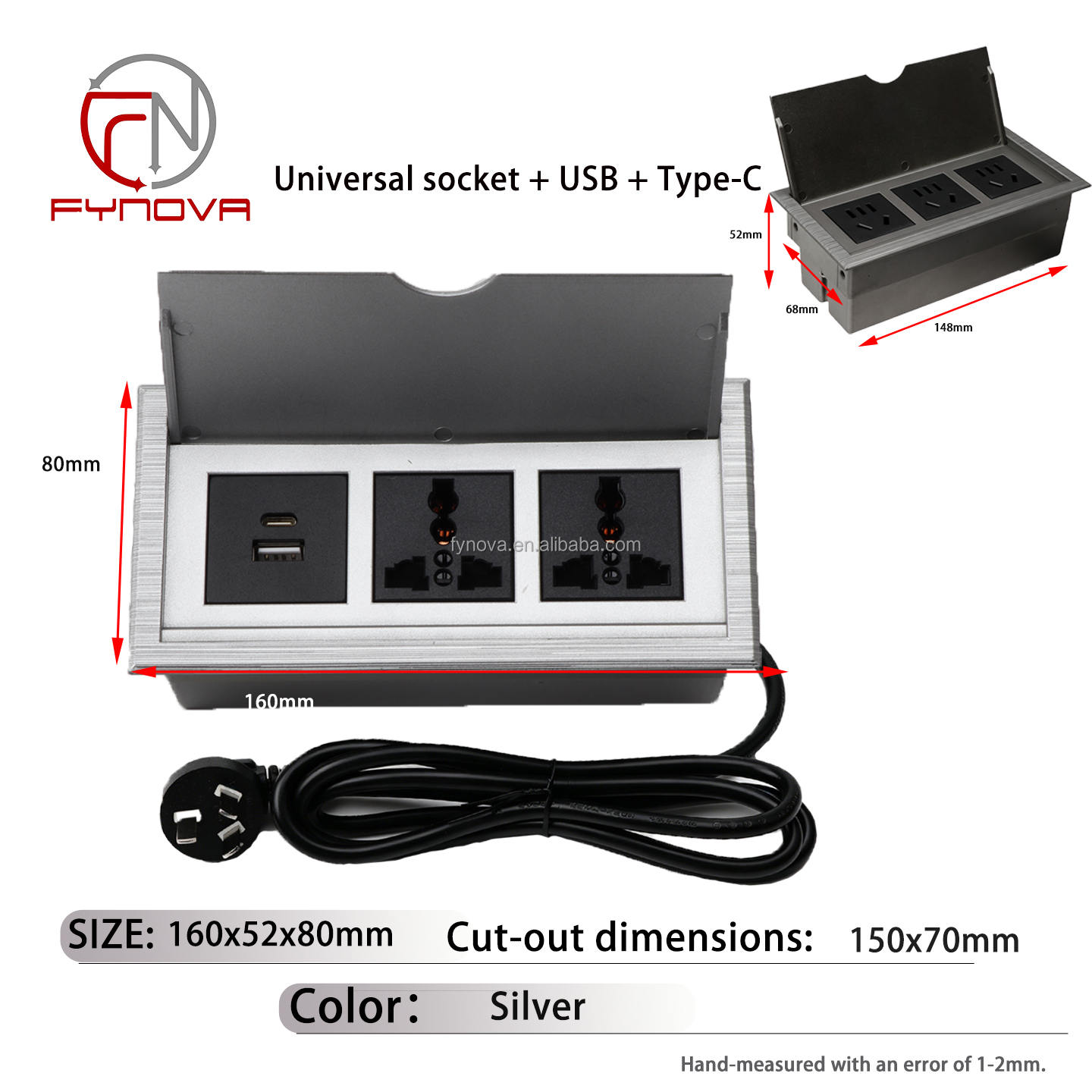Plata, 2 tomas universales + 1 USB A+C
