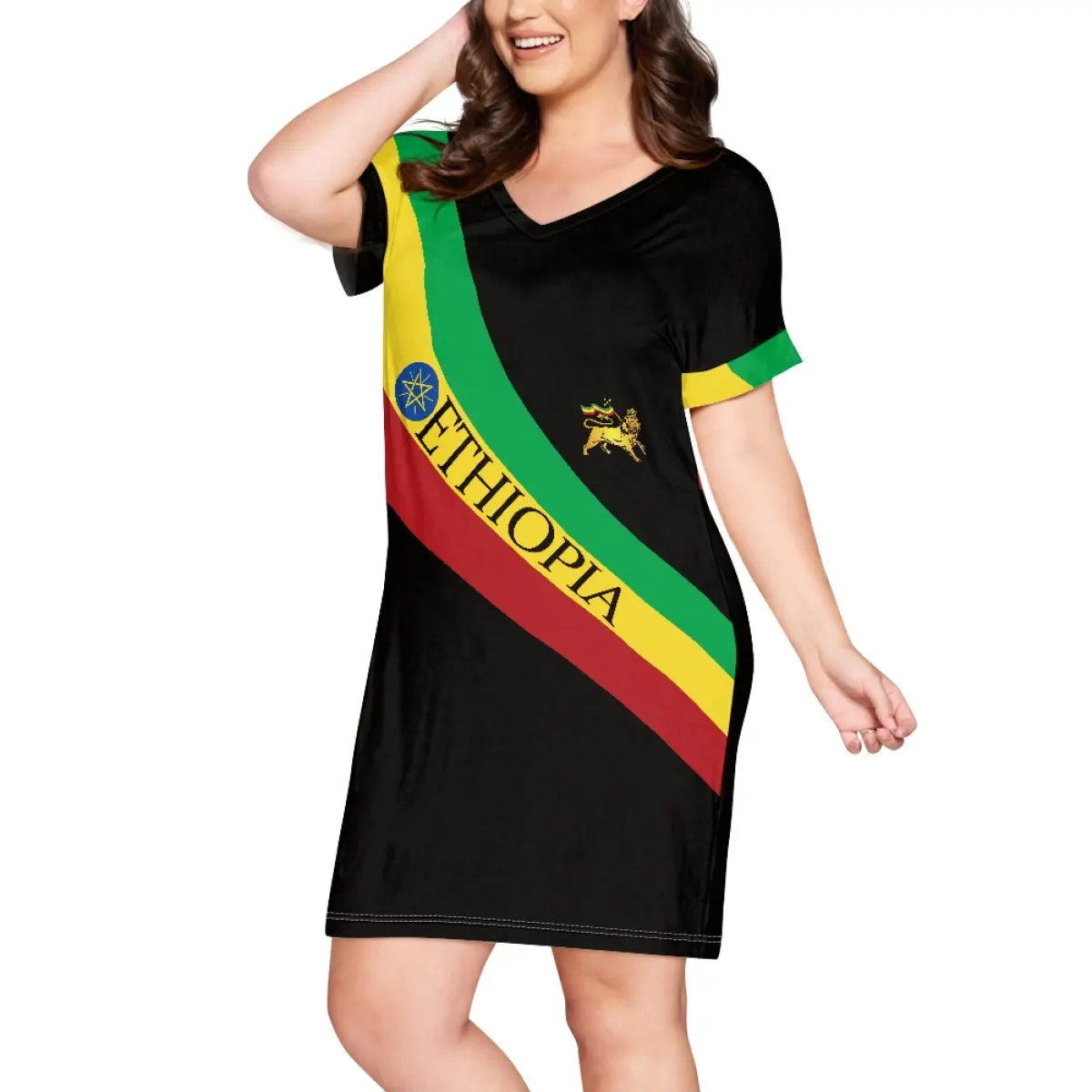 Verano bandera etíope estampado manga corta vestidos de mujer Drop Shipping Etiopía Casual elegante camiseta suelta vestido para damas