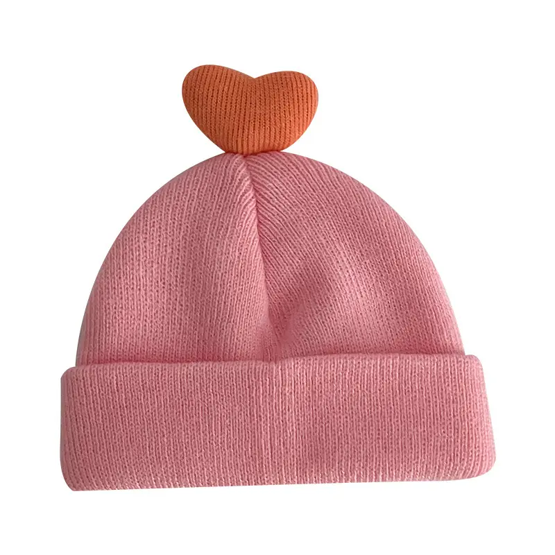 Korean Style Baby Plush Hat Autumn Winter Baby Girls Cute Love Knitted Hat Warm Cotton Hat For Baby Unisex
