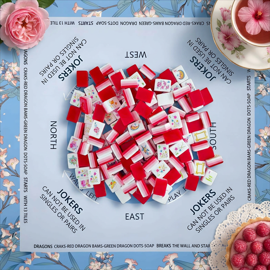 Light Pink Mahjong Tiles and Mat Set 6