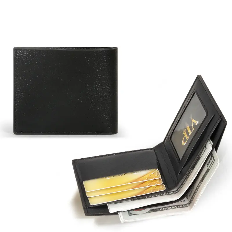 Carteira masculina de cor pura com logotipo personalizado, carteira barata de couro em dinheiro, envelope, melhor presente para homens