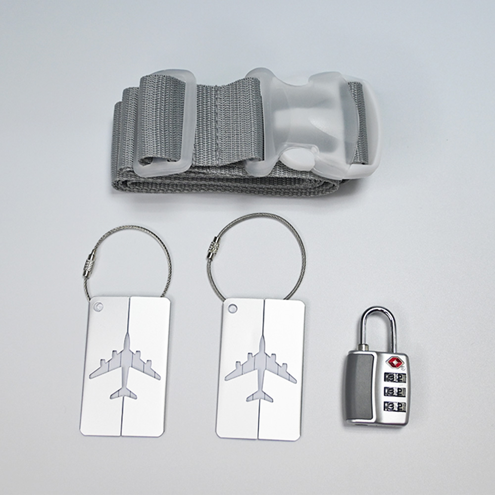 Cadenas TSA gris + sangles à bagages + 2 étiquettes de valise