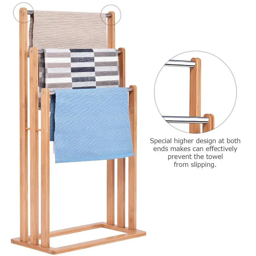 Porte-serviettes en bambou, multifonctionnel, pour salle de bain, hôtel, sans sol, grand porte-serviettes de bain, Portable