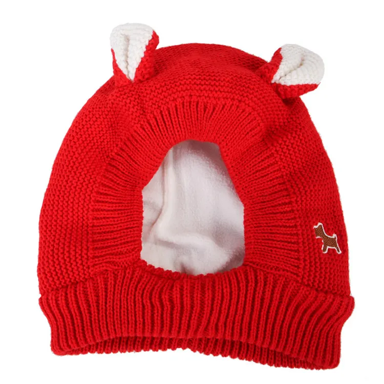 Pet Hood Autumn And Winter Rabbit Ears Velvet Knitted Large Dog Golden Retriever Warm Windproof Hat