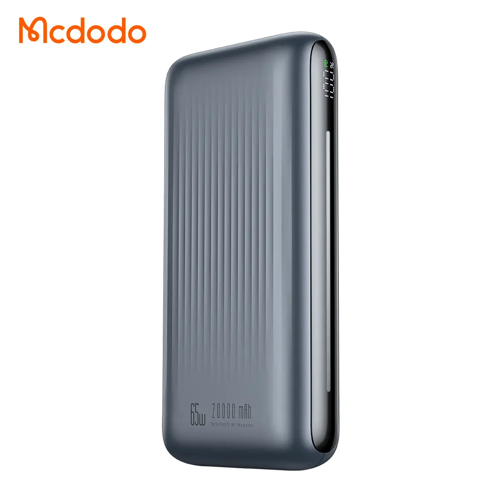 Mcdodo 446 alta capacidad 65W 20000MAh PD PPS Placa de batería de polímero de carga rápida 2U 1 Tipo C banco de energía para iPhone Mac Samsung