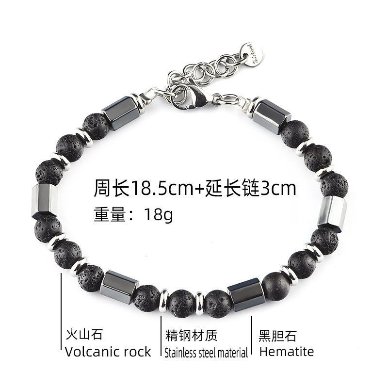 Bracelet de volcan hexagonal de calculs biliaires noir 19cm