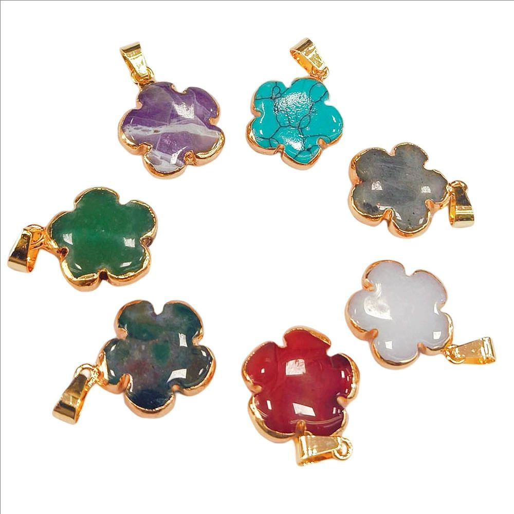 Moda 20MM altın kaplama kenar çiçek şekilli fantezi jasper doğal taş kolye kadınlar için cilalı şifa kuvars takı hediyeler - Product Image 2