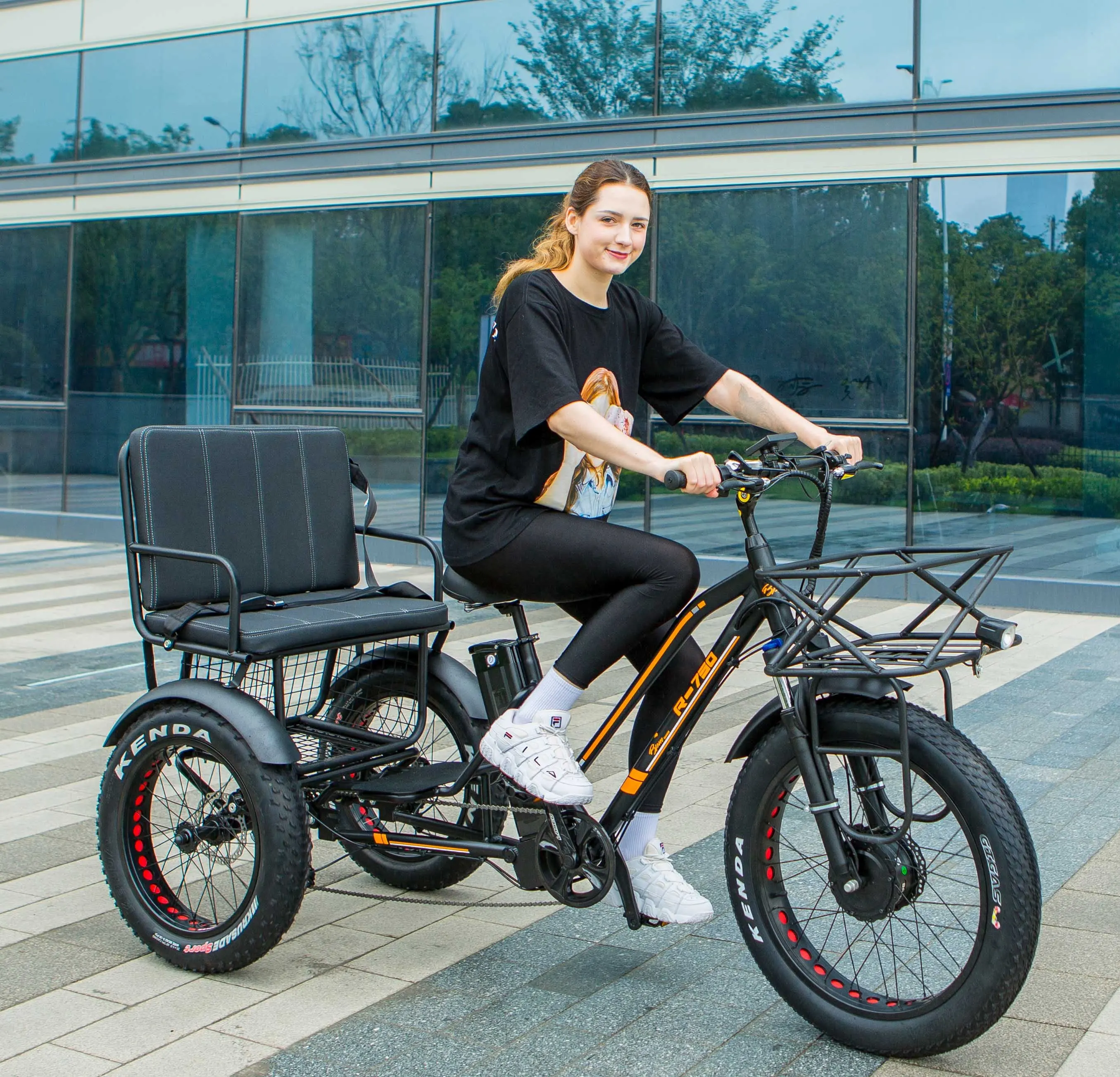 20-24" fat tire rickshaw Electric Trike 48V 750W 21AH 50KM/H OEM pedicab CE 3 wheels adult electric Passenger Seat tricycle