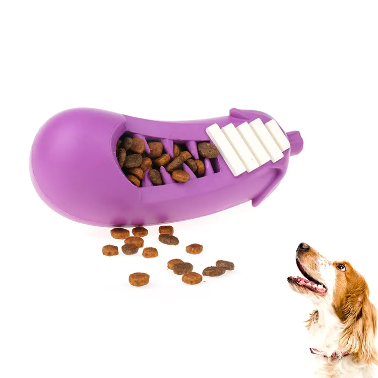 Puzle de goma púrpura para limpieza de berenjena, juguetes para perros grandes, gran oferta, 2022