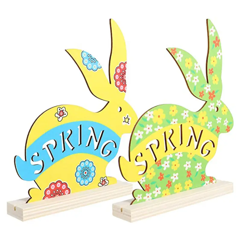 2 шт. красочный Пасхальный кролик, знак приветствия, Пасхальная деревянная игрушка, подарки, пасхальный деревянный кролик, настольное украшение