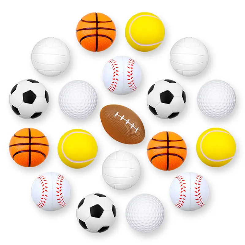 Espremer mini pu anti stress squishy malha descompressão golfe futebol beisebol logotipo personalizado chaveiro brinquedo bolas stress ball para o miúdo