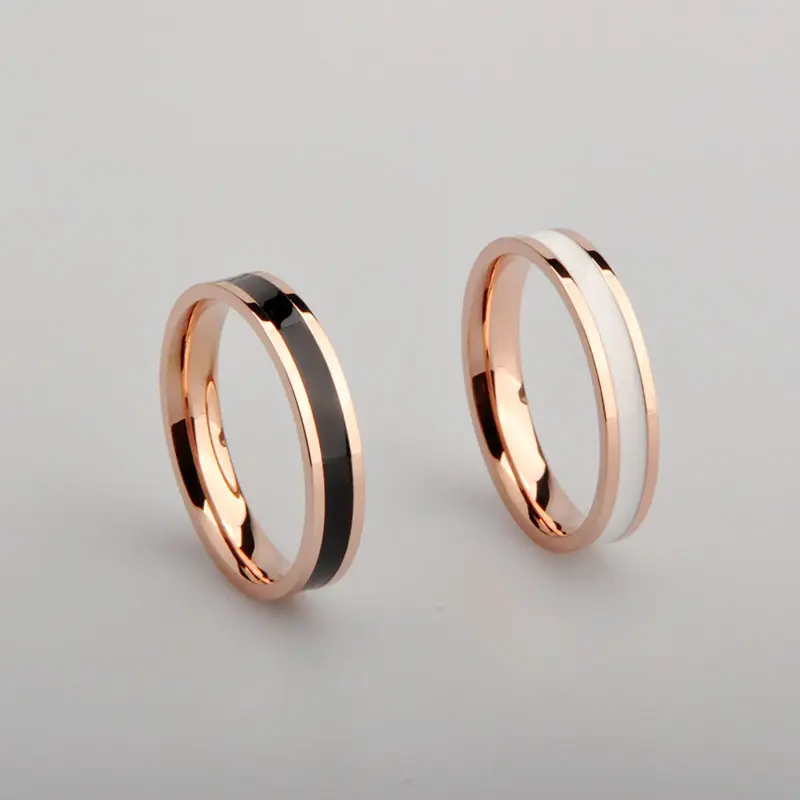 Bague de mariage en céramique noire et blanche, bijoux en acier inoxydable à la mode pour Couple