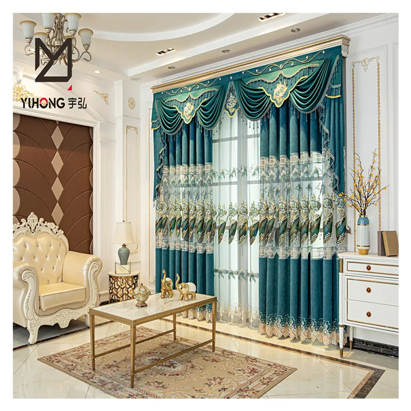 Curtain bedding set European Jacquard curtain double layer Embroidery Sheer Blackout Curtain for living room