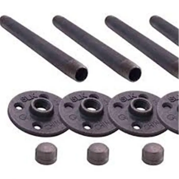 Acessórios para decoração de parede com tubo de ferro, 4 pacotes, ferro fundido maleável preto, adaptador Npt HHPF macho, 2 Hex macho 3/4