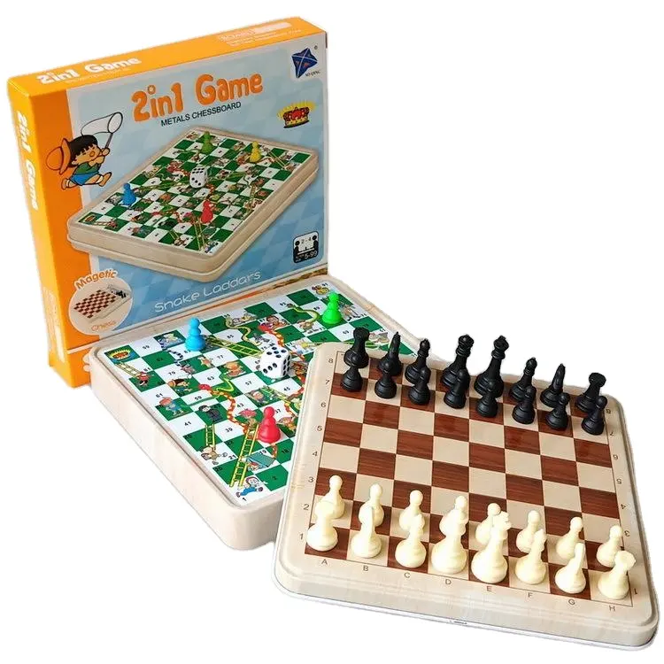 الأكثر مبيعًا لعبة الشطرنج المغناطيسية 2 في 1 والسلالم والثعابين مع لوح صفيح مربع