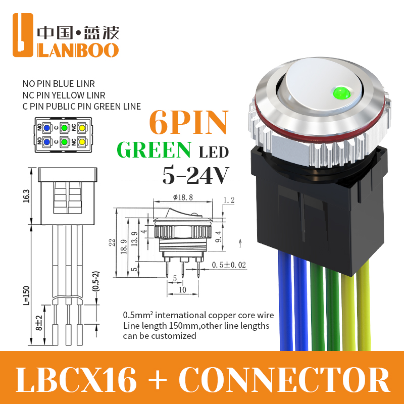 6-pin 5-24v silver green+connector