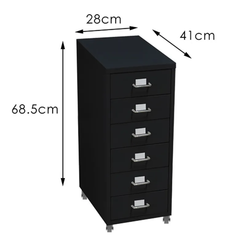Muebles de oficina Color negro Cajón de metal 6 cajones Dhest Almacenamiento de acero Shest con ruedas Gabinete de cajón de escritorio móvil