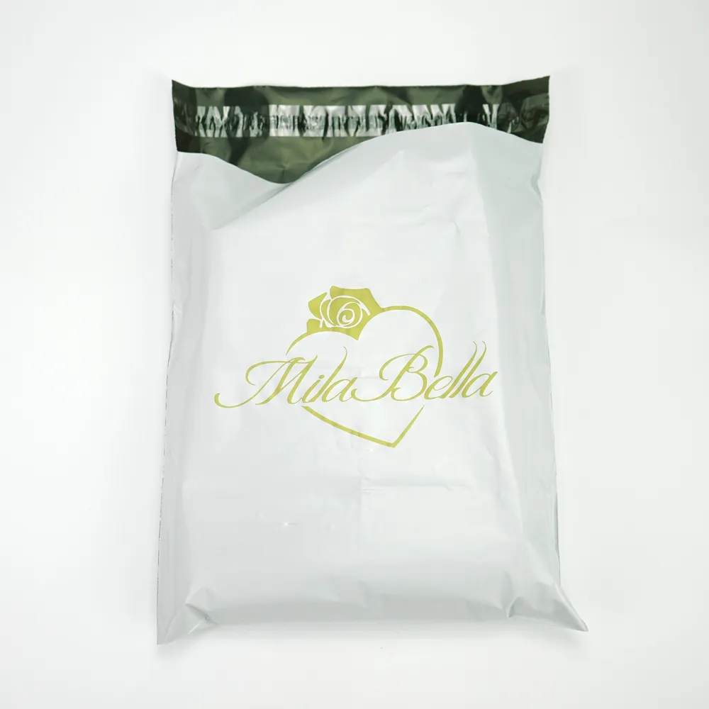 custom printed white poly mailers 10 x 13 courier envelope post plastic packaging shipping bag for clothes with gold printing