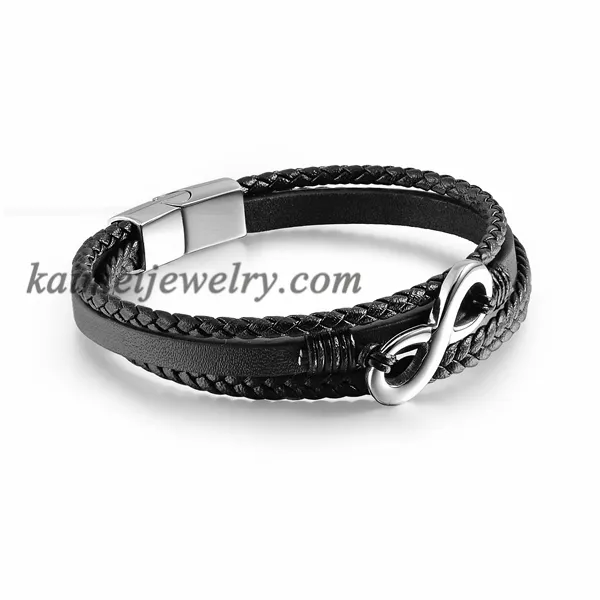 Bracelet en cuir de vache noir pour homme, bijoux personnalisés, grande taille, à la mode