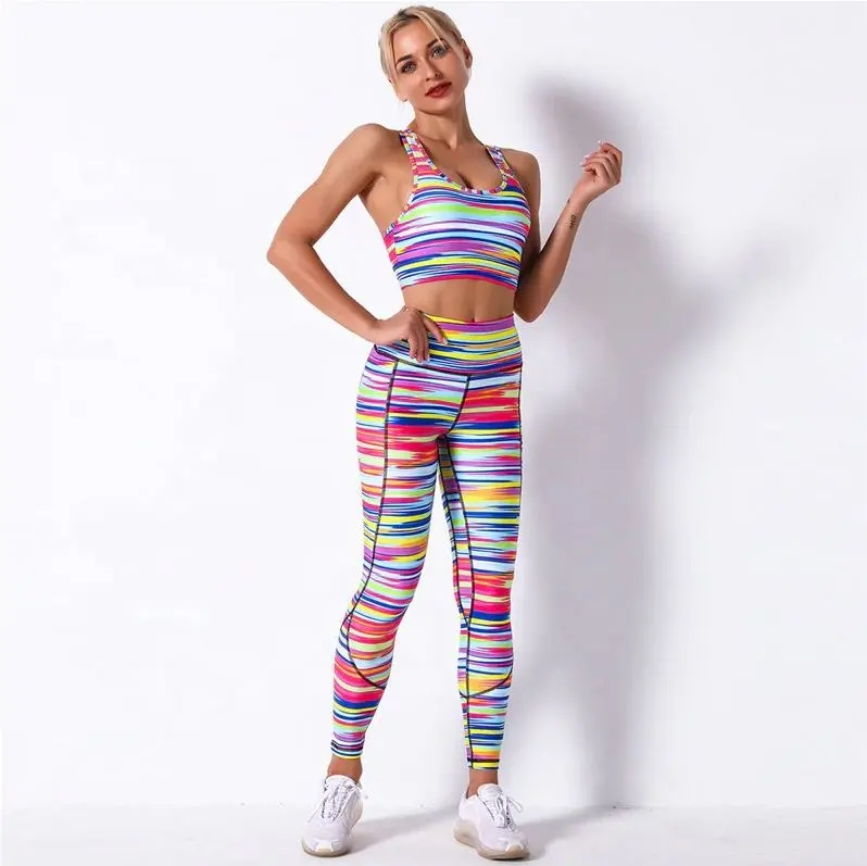 Las mujeres ropa deportiva 2 pieza chándal chaleco Top polainas Floral elástico Yoga Jogging gimnasio de entrenamiento de Fitness traje