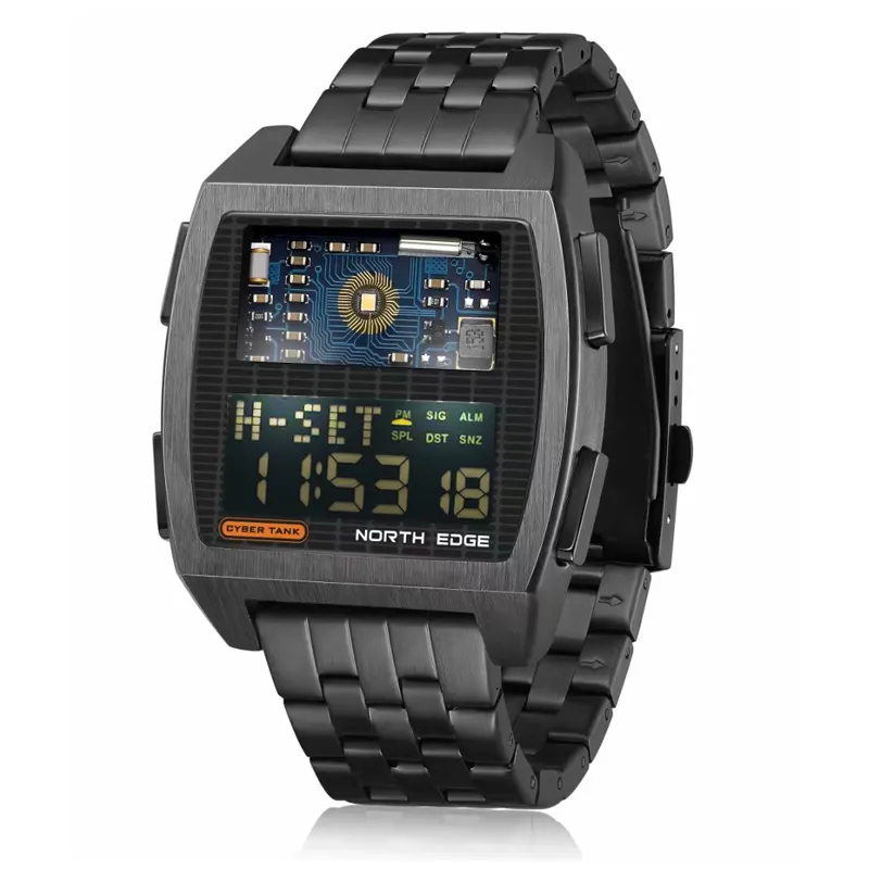 NORTH EDGE-Nuevo reloj digital para hombre, estilo industrial, retro, metal, deportivo, resistente al agua, 50m, Cyber TK