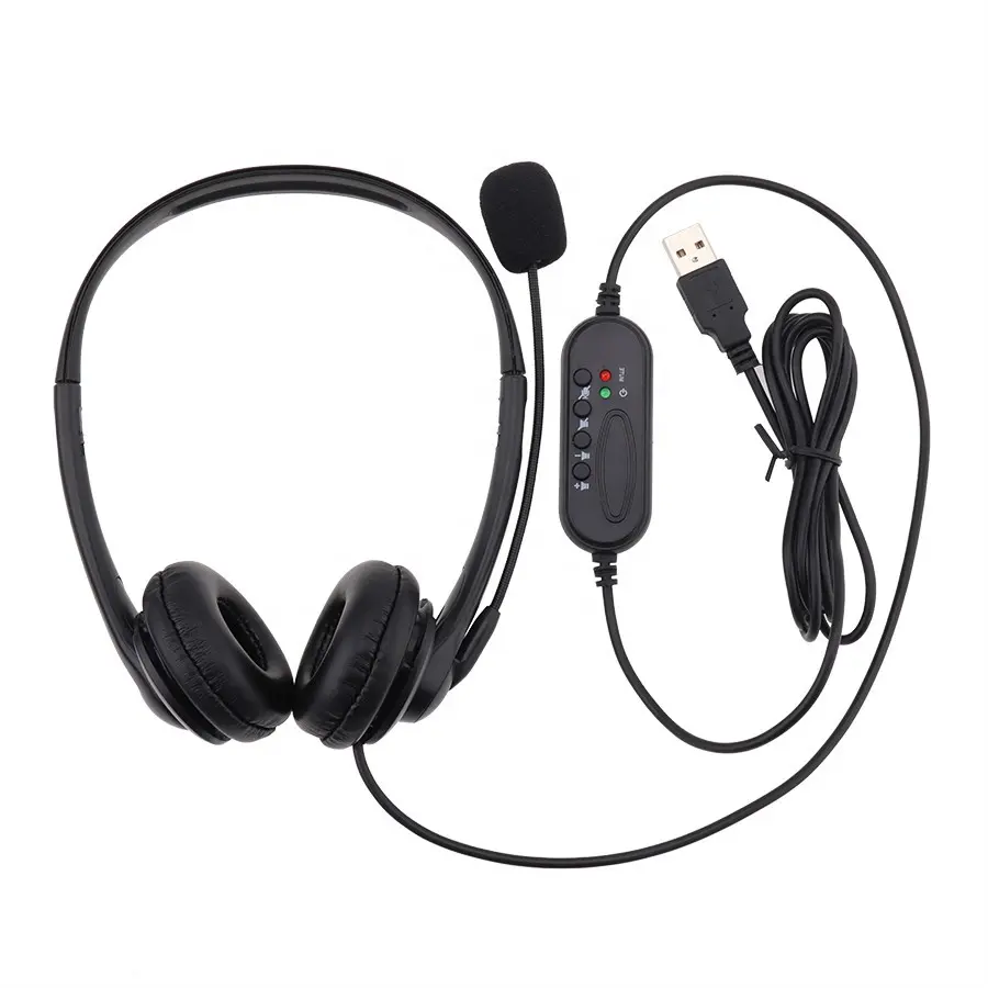 USB Headset With Microphone Volume Control Noise Cancelling Mute Function For PC Computer Over Ear Gaming Call Center Wired