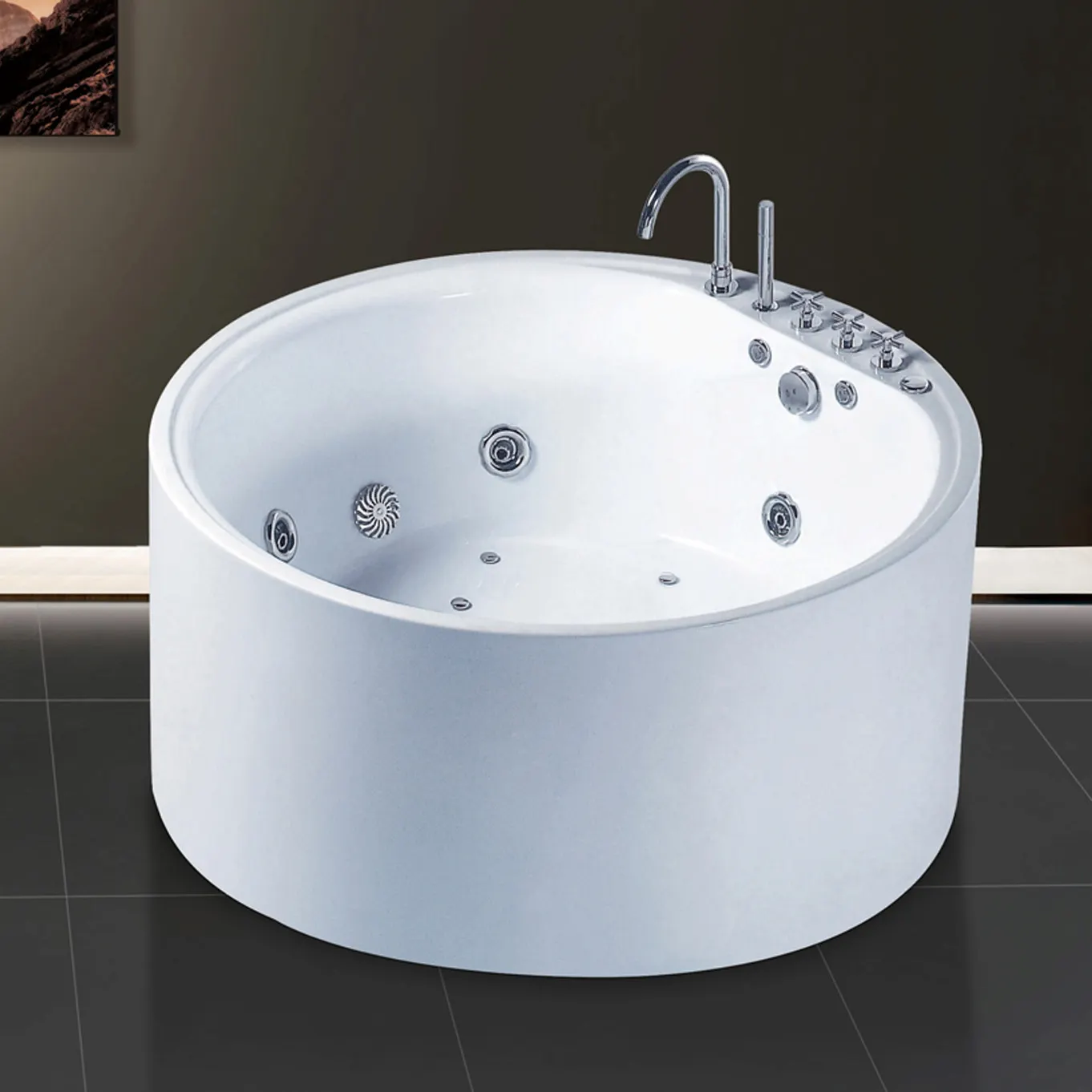 राउंड ऐक्रेलिक बाथटब बबवंडर टब उच्च स्नान टब होटल बाथरूम बाथरूम अनुकूलित गोल आकार के मुक्त खड़े