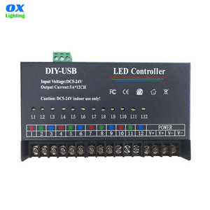USB fai da te Led Pixel Controller 12 Ch 720 w scheda Sd Dvi programmabile singolo colore colorato modulo stringa Controller sequenziale
