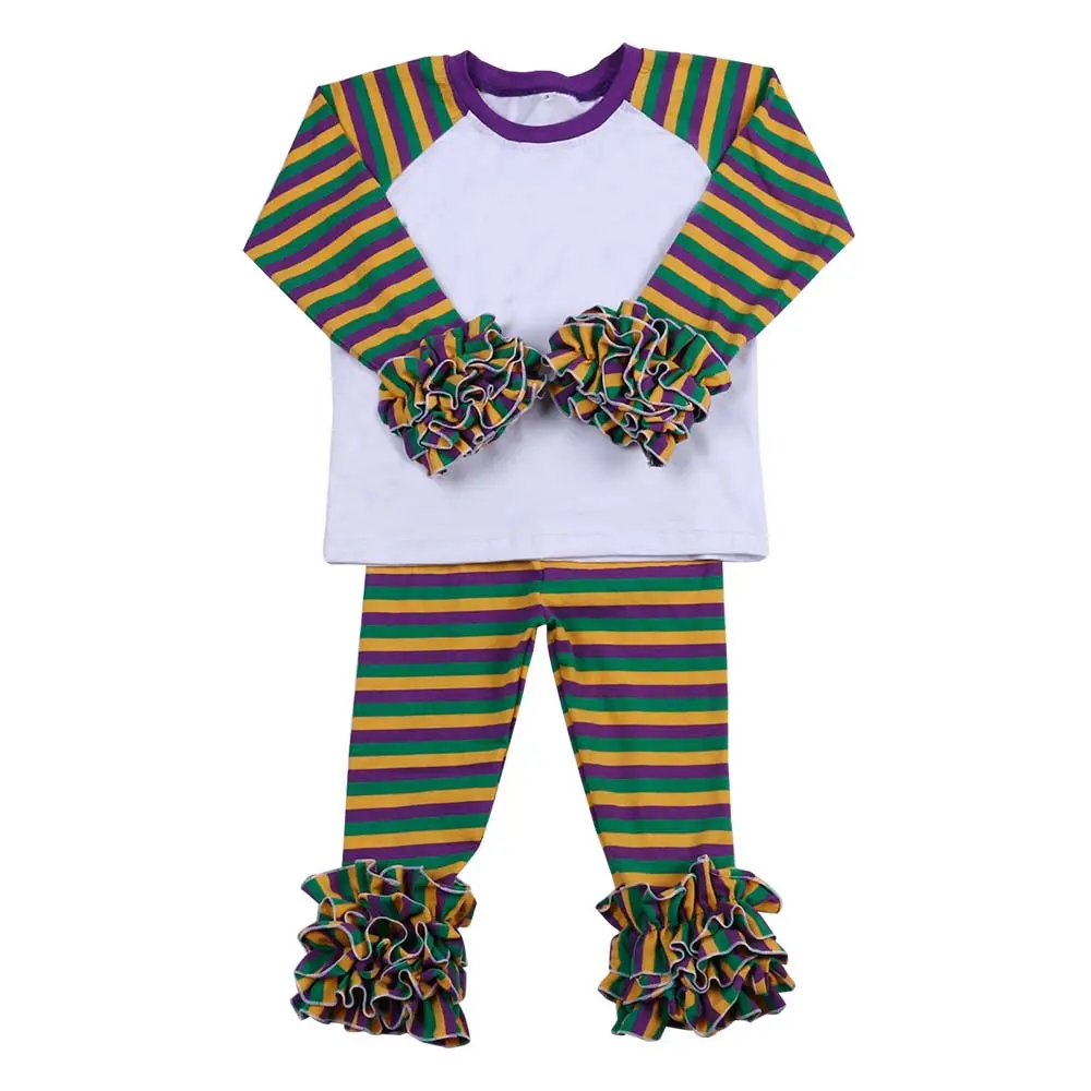 Conjunto de ropa festiva de Mardi Gras para niños, tops y leggings de punto con volantes de algodón, 2 uds.