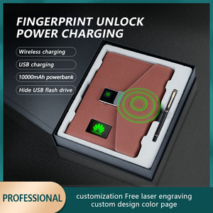 Luz LED personalizada Logo Business Notebook Powerbank Digital Huella digital Bloqueo Diario Bloc de notas U Disco Sign Pen Regalo Premium - Product Image 2
