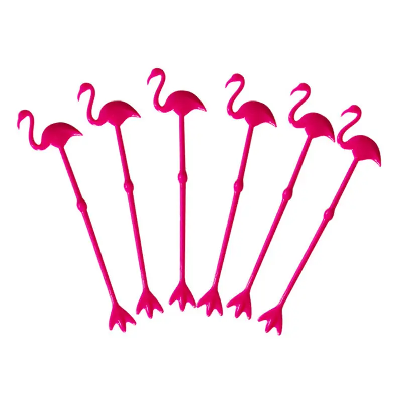 Bastões de mistura de flamingo, 6 peças, varas de agitação, bebidas, colheres de plástico, rosa, para flamingo